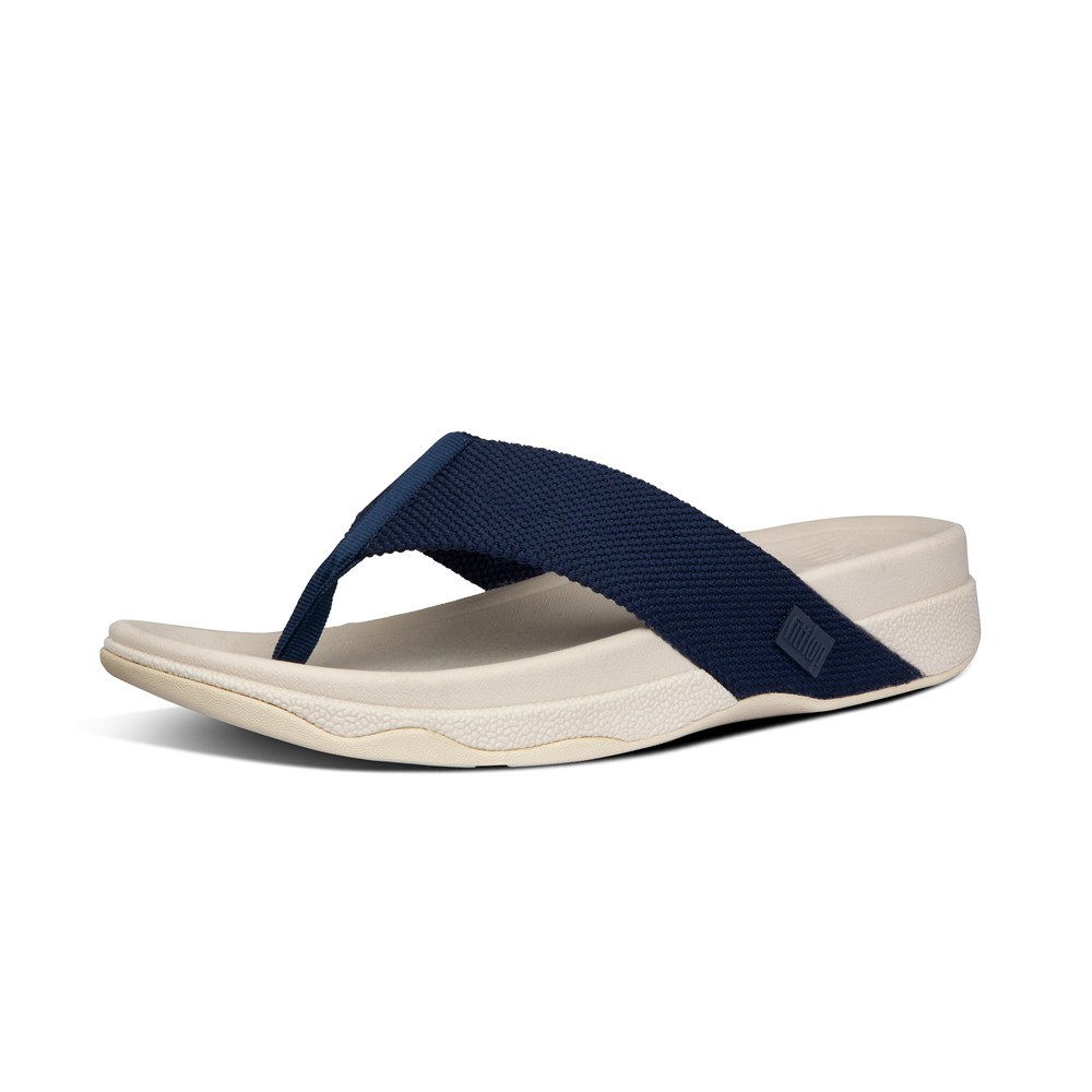 Fitflop Mens Sandals Navy/Beige - Surfer Toe-post - 02ESLYMPH